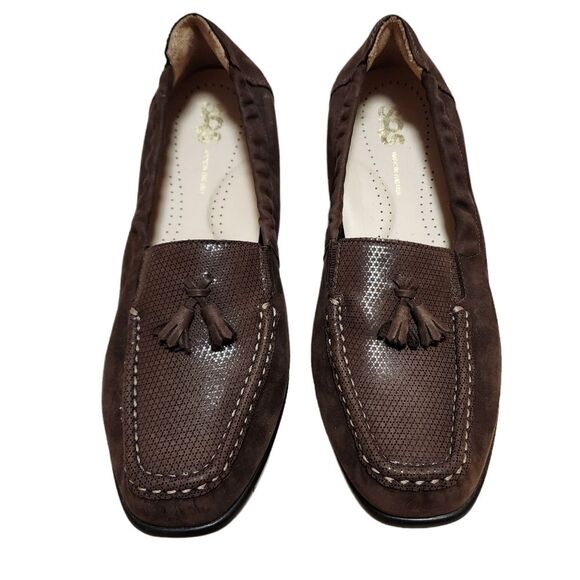 SAS Shoe Women 8N Hope Brown Suede Leather Tassel Moc Toe Slip On Loafer Comfort - Picture 2 of 10